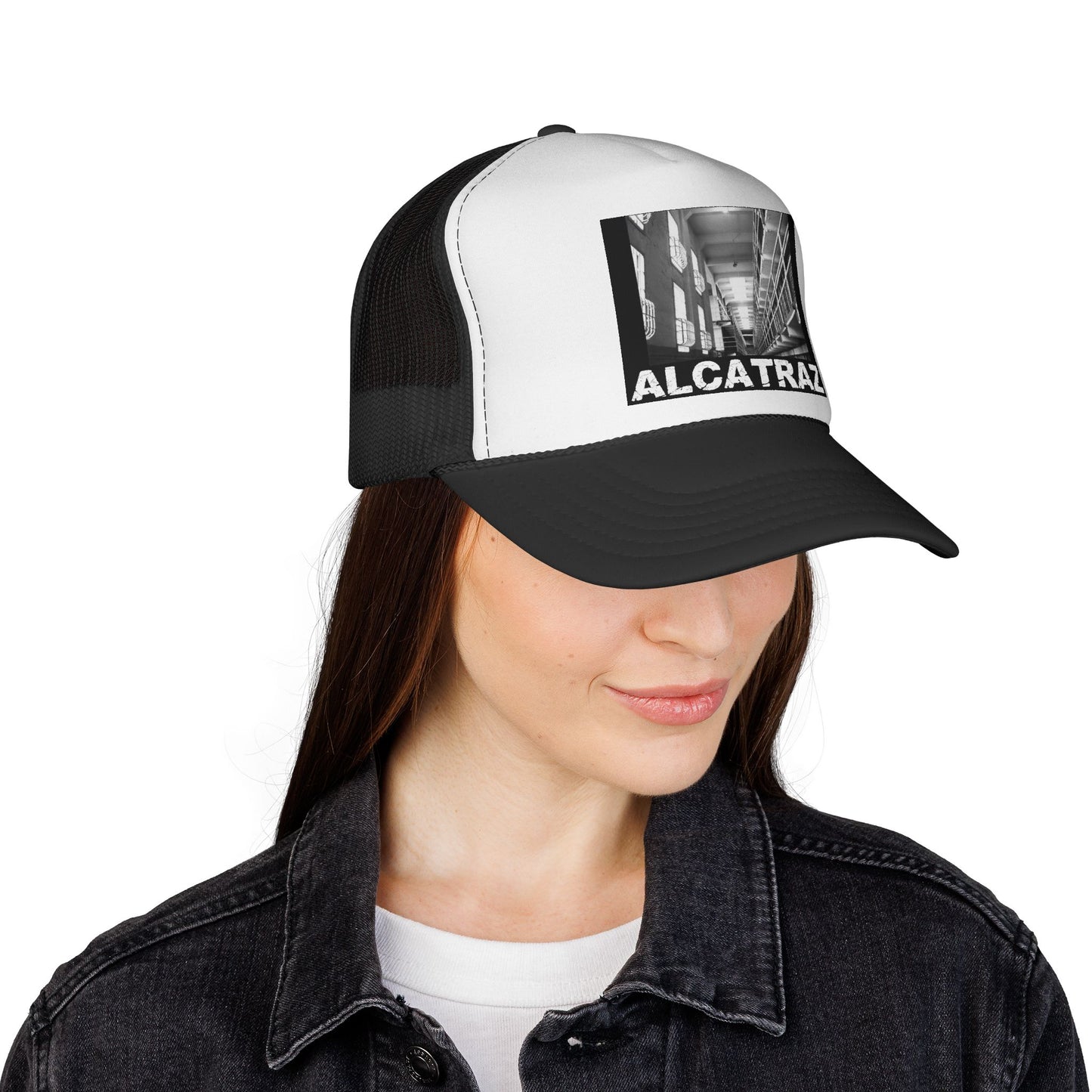 Unique Apparel Trucker Cap — Black & White Graphic Mesh Hat