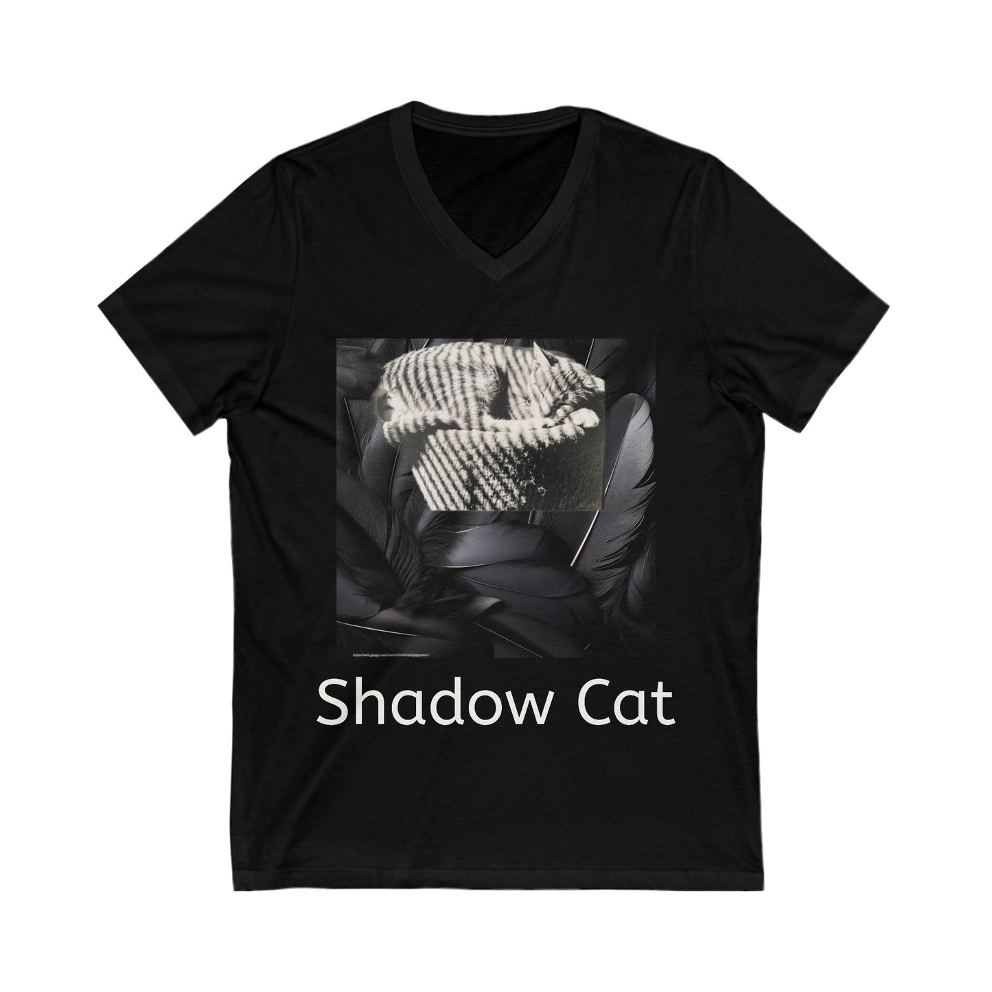 Shadow Cat V-Neck Tee — Unisex Minimalist Cat Graphic Shirtnext
