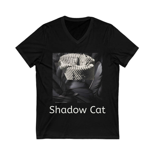 Shadow Cat V-Neck Tee — Unisex Minimalist Cat Graphic Shirtnext