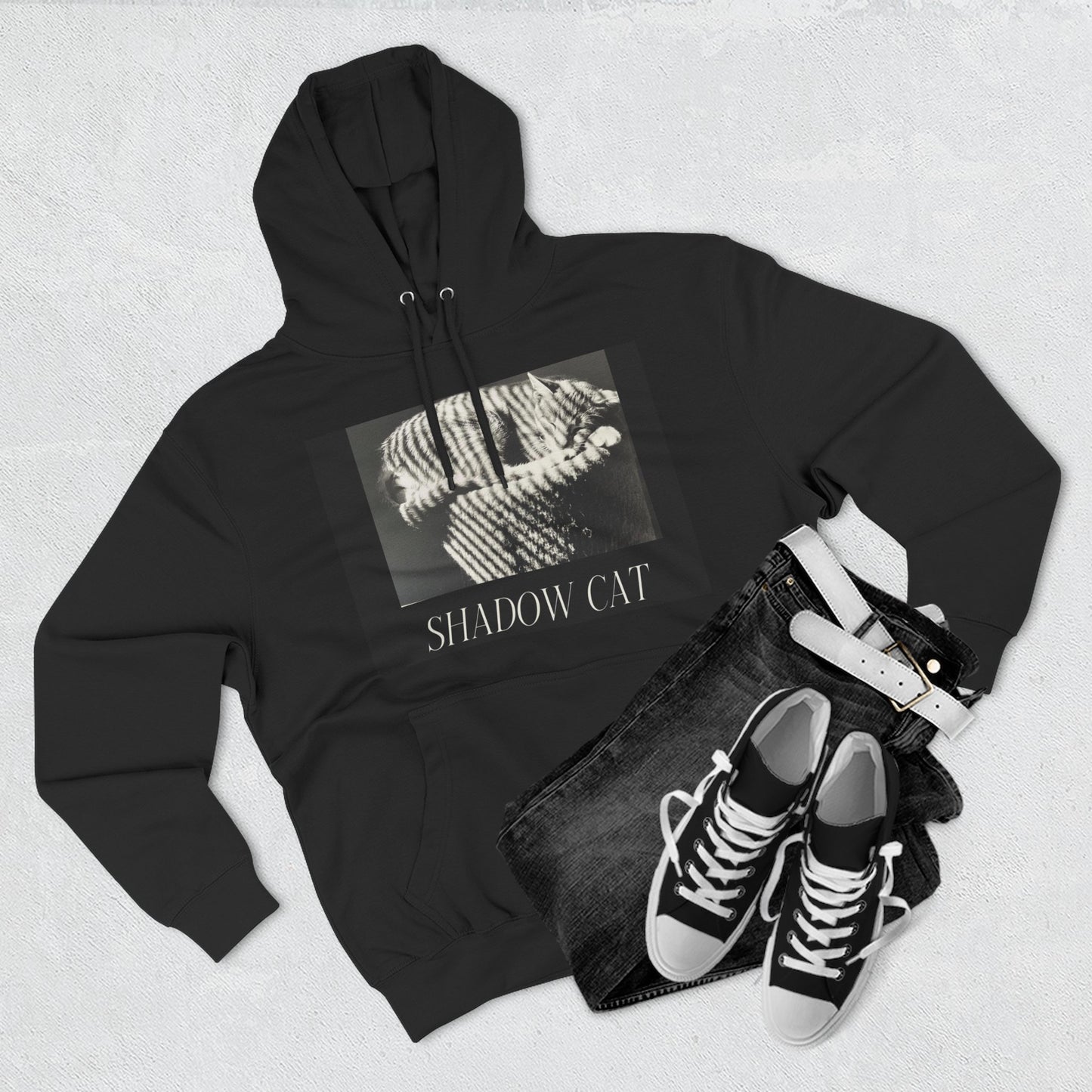 Shadow Cat Hoodie — Vintage Noir Cat Graphic Pullover