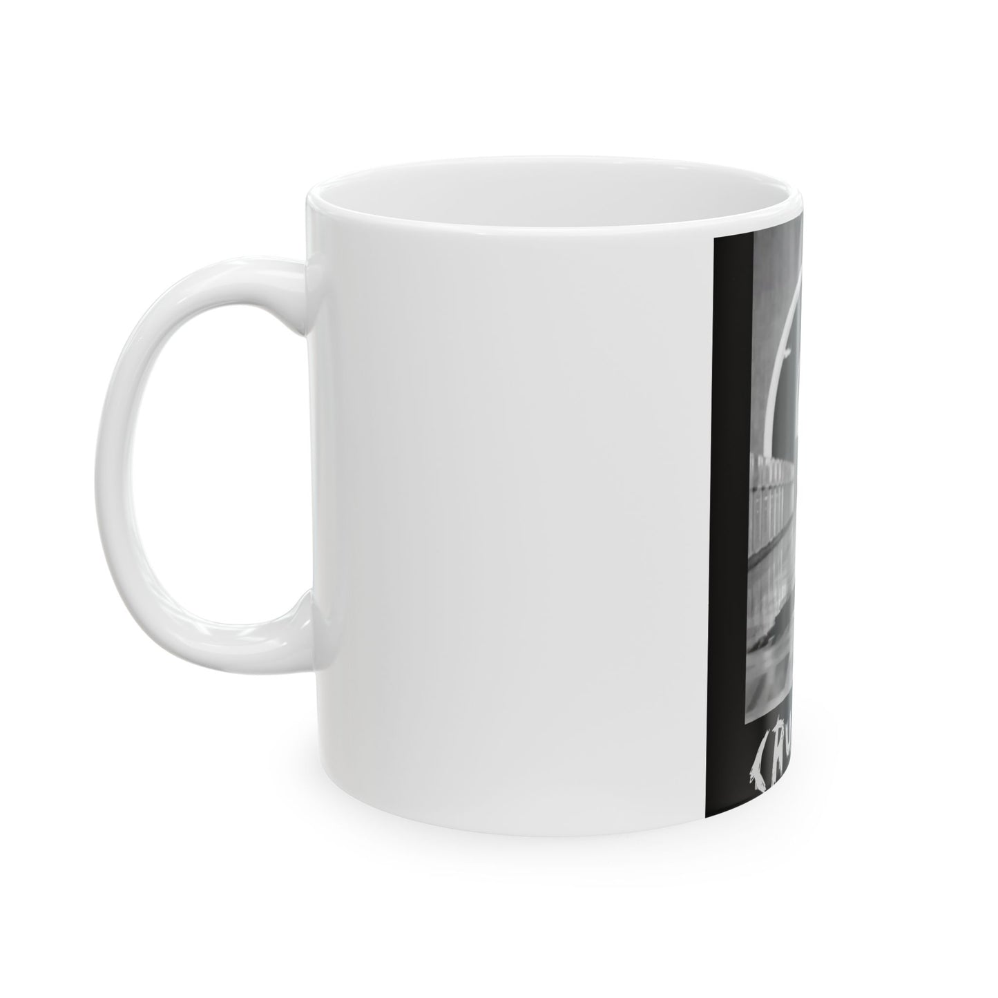 Crucified Mug — Gothic Black & White Photo Coffee Cup