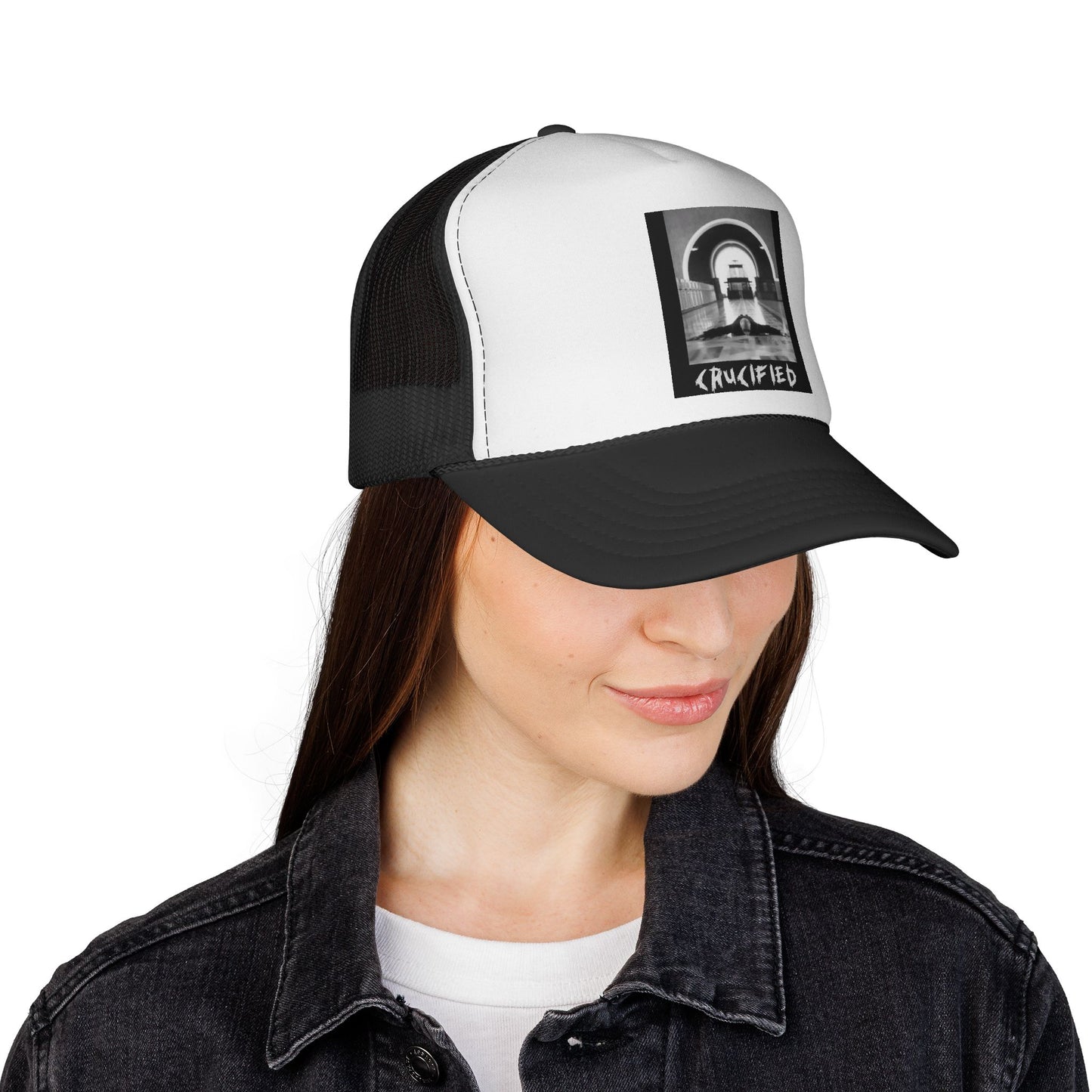 Crucified Trucker Cap — Vintage Gothic Jesus Mesh Snapback